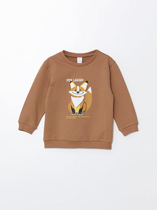 Bisiklet Yaka Uzun Kollu Bask?l? Erkek Bebek Sweatshirt