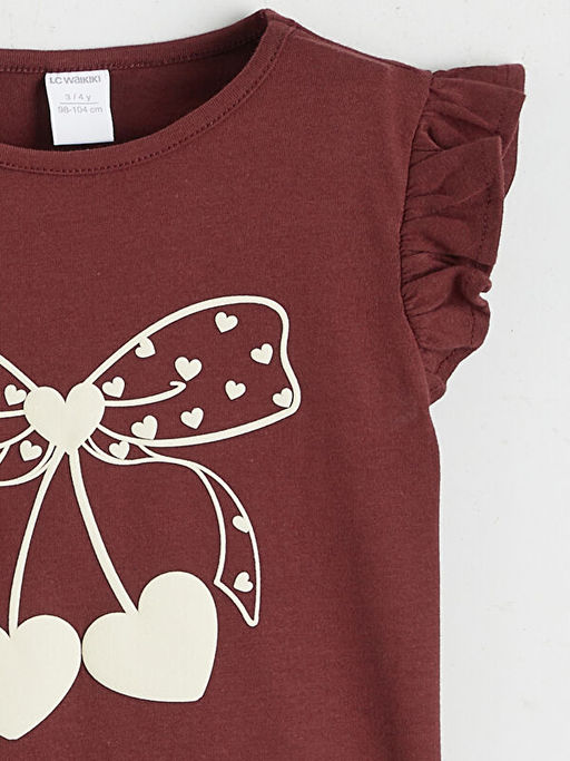 Bisiklet Yaka Bask?l? K?z ?ocuk Ti??rt