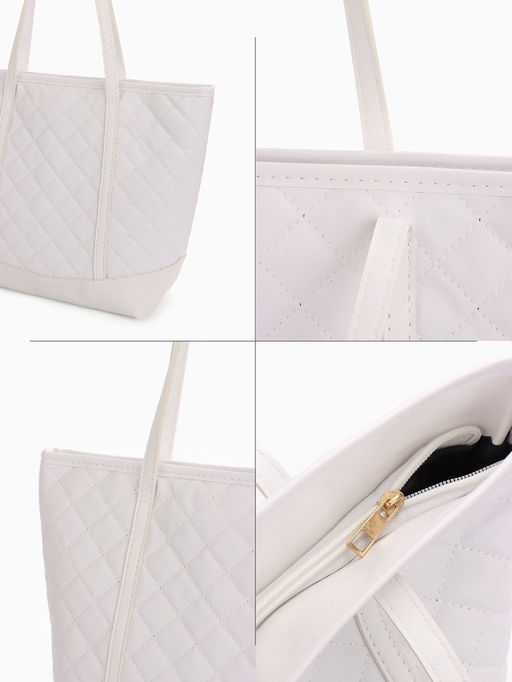 Сумка - шоппер женская на молнии, 35×12×27 см, со стёжкой, белая