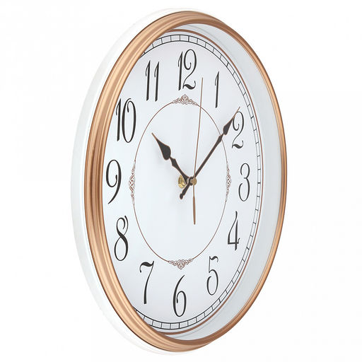 Часы настенные "Гран-маркиз" д31-33см, h5,4см, мягкий ход, циферблат белый; цифры арабские, черный; корпус пластик, белый/медный, в коробке (Китай)