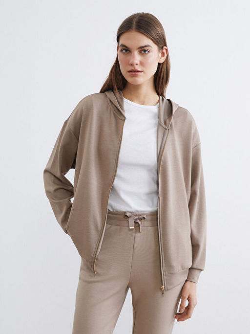 Kap??onlu Soft Touch Kad?n Fermuarl? Sweatshirt