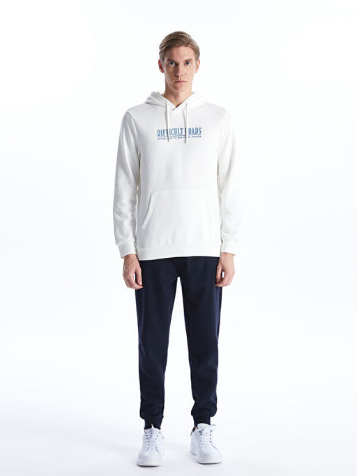 Uzun Kollu Bask?l? Erkek Kal?n Hoodie