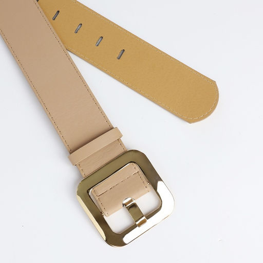 Ремень женский, 110×4.8 см, квадратная пряжка, золотистая, бежевый