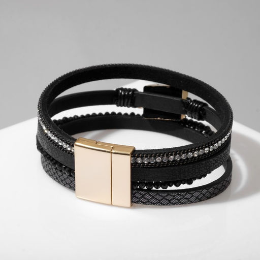 Браслет кожа на магните «Нэйчурал», бело-чёрный в серебре, 19.5 см