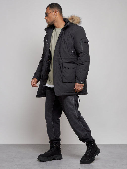 Парка мужская зимняя удлиненная с мехом черного цвета 8318Ch - Wonderrman фото 3