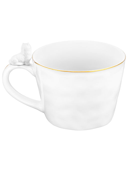 Кружка 300 мл 14*10*7,5 см "Кошка" белый с золотом, фарфор