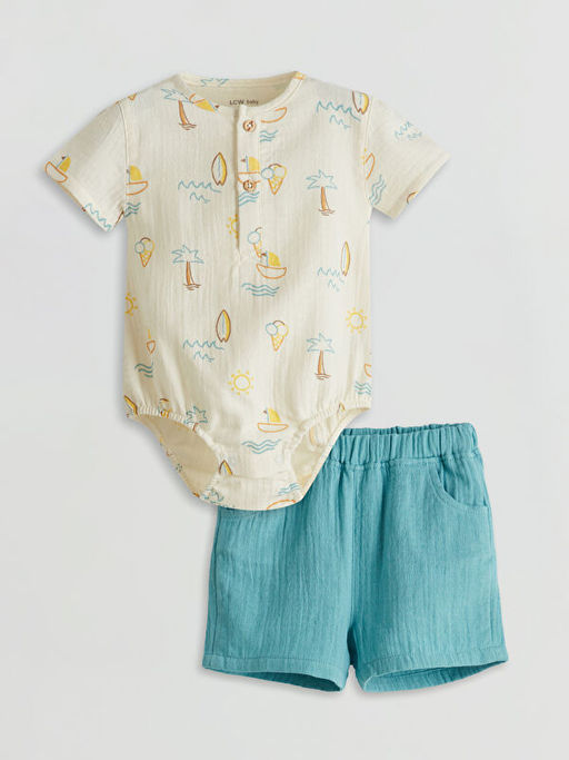 Bask?l? Erkek Bebek ??t??tl? Body ve ?ort 2li