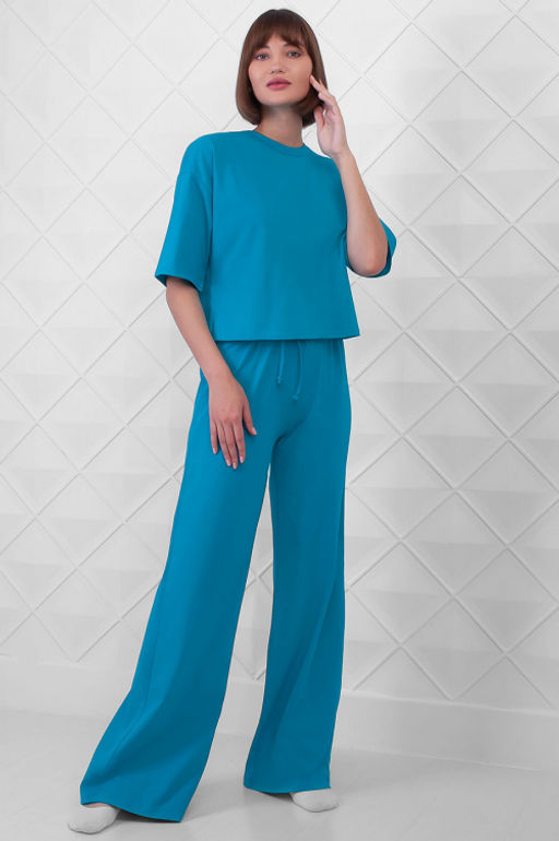 Арт. 10804/2 Домашний костюм с брюками 44-52 (5 шт) Цвет:верх- бирюза, низ- бирюза