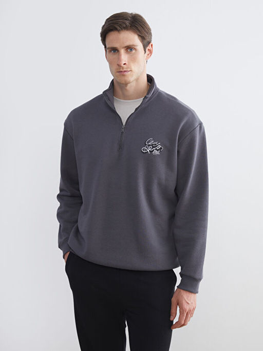 Fermuarl? Dik Yaka Erkek Sweatshirt