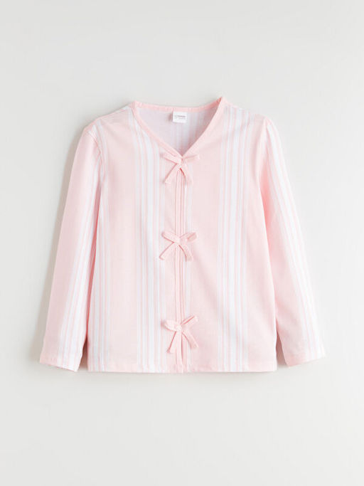 V Yaka Fiyonk Detayl? K?z ?ocuk Pijama ?st