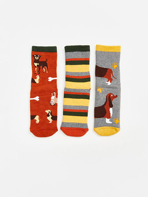 Desenli Erkek ?ocuk Havlu Soket ?orap 3l?