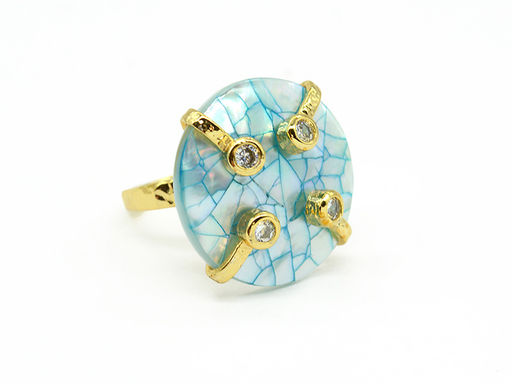 Кольцо с перламутром круг 25мм цв.голубой