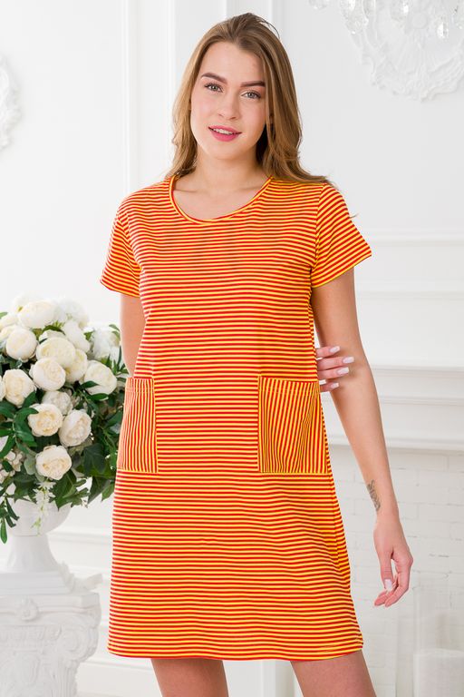 Туника женская из кулирки Руслана красная полоса на жёлтом - Амадэль фото 2