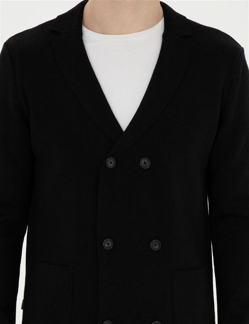 Siyah Slim Fit Y_n Kar___ml_ D__meli Triko H_rka - Pierre cardin фото 6