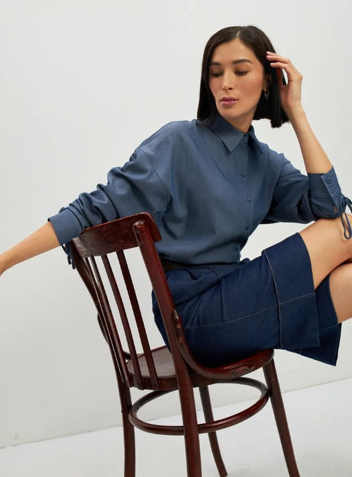 Блузка тонкая джинса OD-858-4 темный джинс OD-858-4 - Tantino фото 17