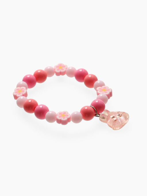 Цена за 2 шт. Браслет детский Выбражулька фимо с бусинами, d=6 см. зайчик с бусинами, розовый фото 2