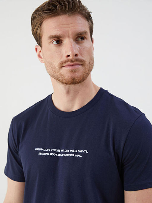 Bisiklet Yaka Bask?l? Penye Erkek Ti??rt