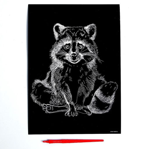 Гравюра на подложке Енот с металлическим эффектом серебро А4 - Школа талантов фото 3