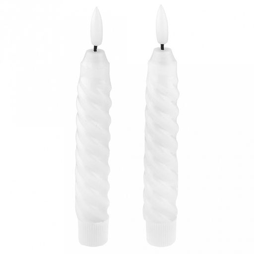 Свеча столовая, восковая, светодиодная на батарейках "Витая" д2,2см h13,5(16,5)см, свет теплый, с мерцанием, цвет белый, питание от 2-х батареек ААА (в комплект не входят), 2 штуки в ПВХ коробке (Китай)