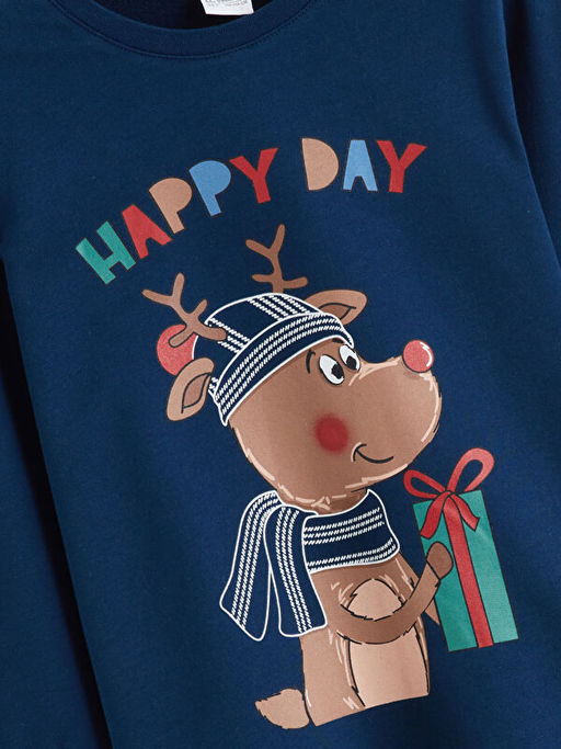 Bask?l? Erkek ?ocuk Pijama Tak?m?