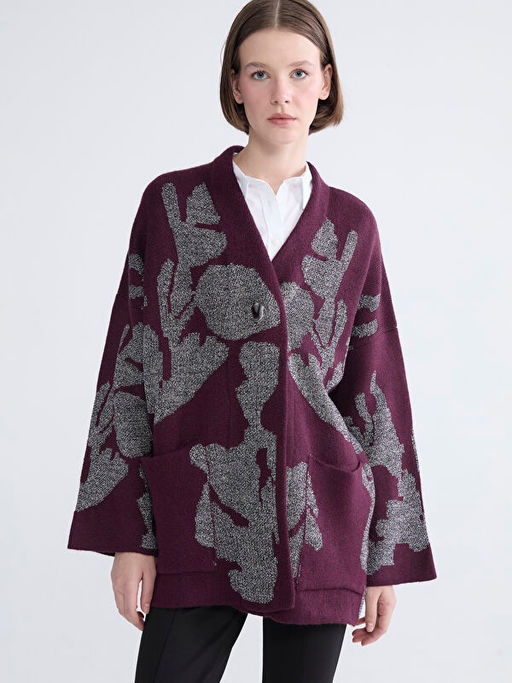 V Yaka Desenli Oversize Kad?n Triko H?rka