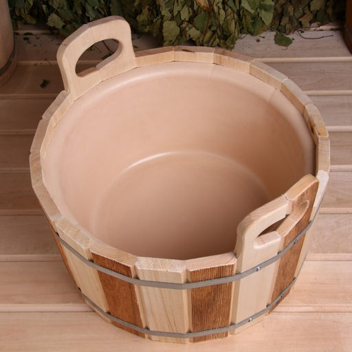 Шайка - таз для бани и сауны «Термо», 12 л, деревянная, пластиковая вставка, «Добропаровъ»