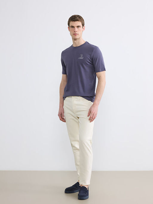 Bisiklet Yaka Bask?l? Penye Erkek Ti??rt