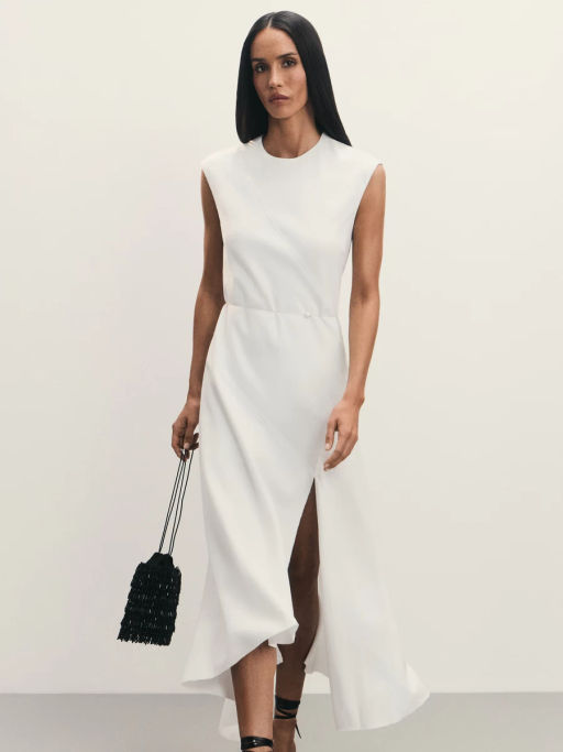 Асимметричное платье из вискозы и льна с разрезом / Zarina  фото 2