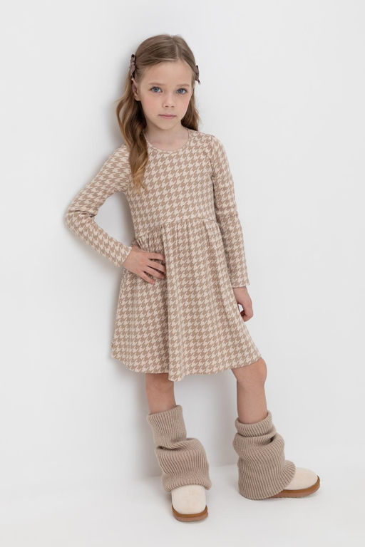 Crockid _ КР 5892/бежевый,гусиная лапка к507 платье для дев  фото 5