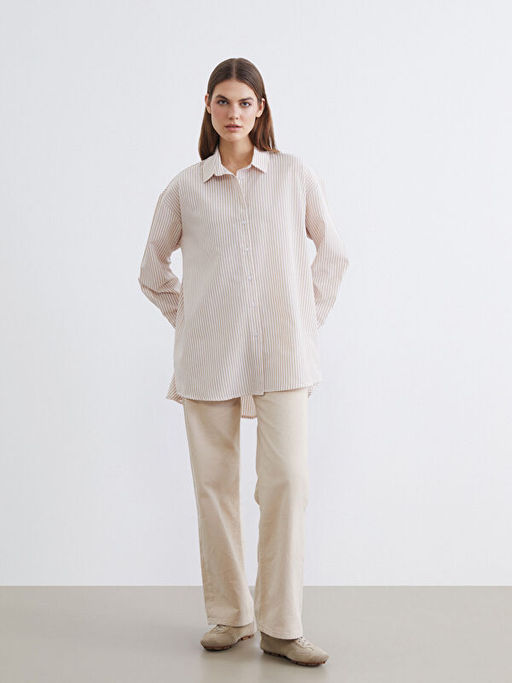 ?izgili Oversize Poplin Kad?n G?mlek Tunik