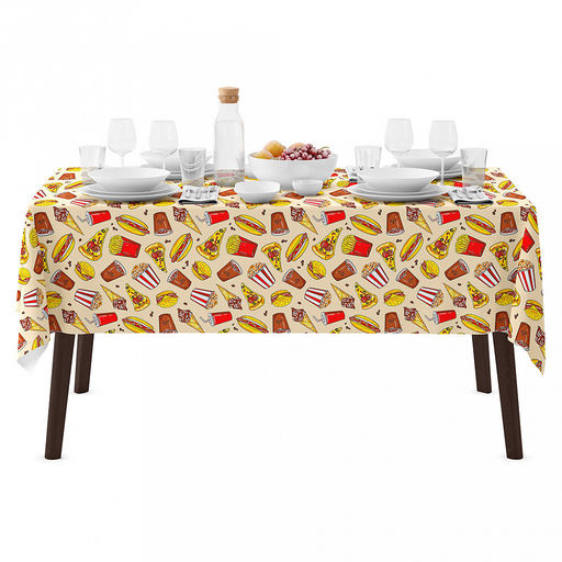 Скатерть 240х145см "Фаст Фуд", длина стола до 200см, на 10-12 персон, рогожка, хлопок 171г/м2, упаковка классическая 28х41см, "Домашняя мода" (Россия)