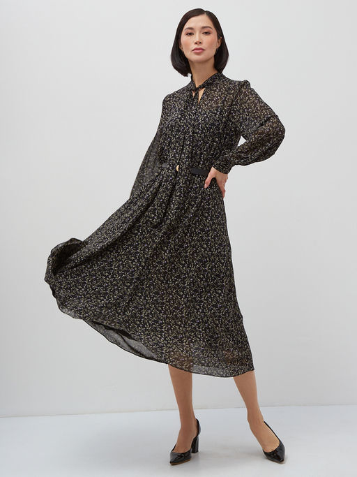 Платье ШИФОН резинка+галстук  черное в мелкий цветок - Tantino фото 8