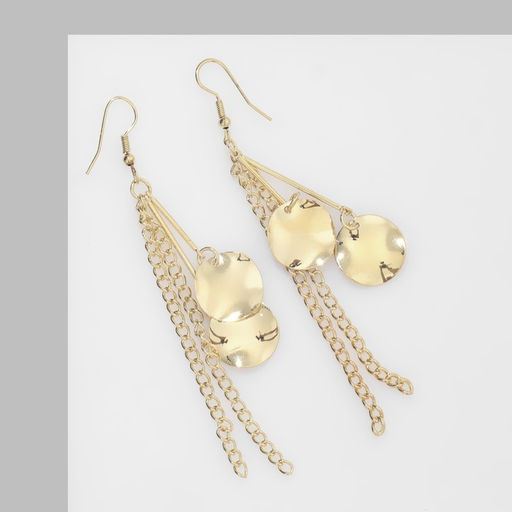 Серьги висячие Круги мятые с цепочками, цвет золото, 9см - Queen fair фото 2