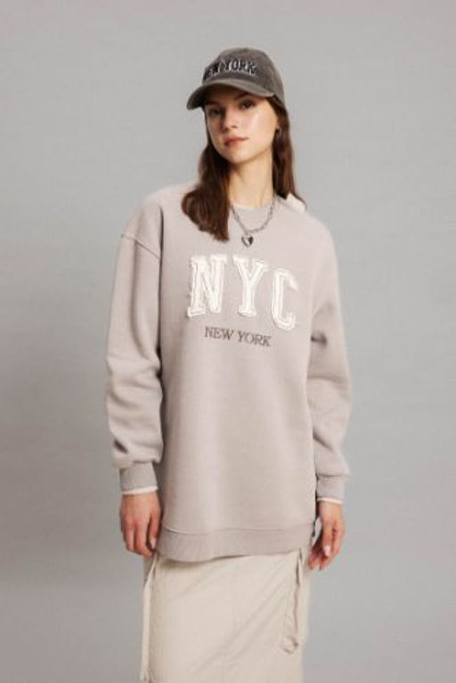 Regular Fit Bisiklet Yaka Ici Yumusak Tuylu Sweatshirt Tunik