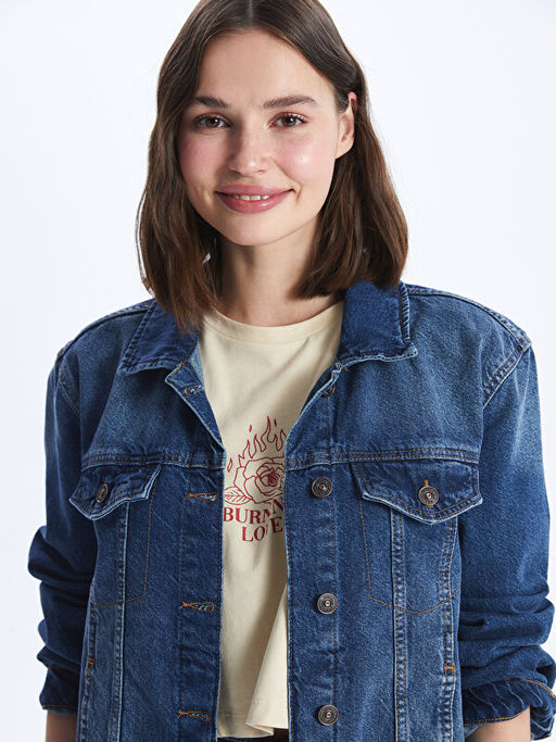 D?z Uzun Kollu Kad?n Jean G?mlek Ceket