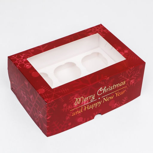 Коробка для 6 капкейков с окном «Счастливый Новый год», 25×17×10 см, упаковка