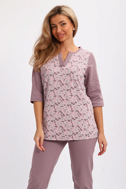 Пижама с брюками футер с начёсом (01059, кофе)