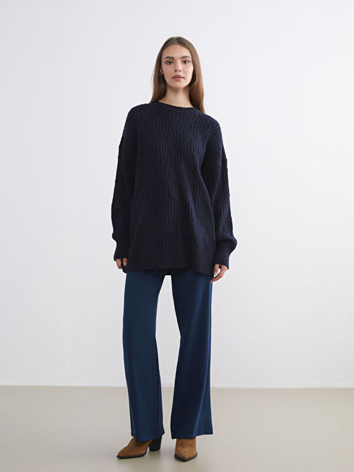 Bisiklet Yaka Kendinden Desenli Kad?n Triko Kazak