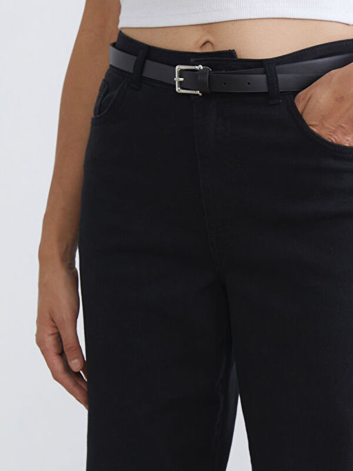 Beli Kemerli Wideleg Kad?n Jean Pantolon