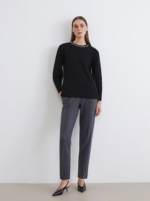 Bisiklet Yaka Ta?l? Kad?n Triko Kazak