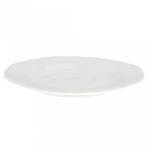 "Совершенство" Чашка фарфоровая 200мл, д8,9см h7,9см, с блюдцем д14,8см h1,5см, глянцевая глазурь, белый, рельефный декор, волнистый край (Китай)