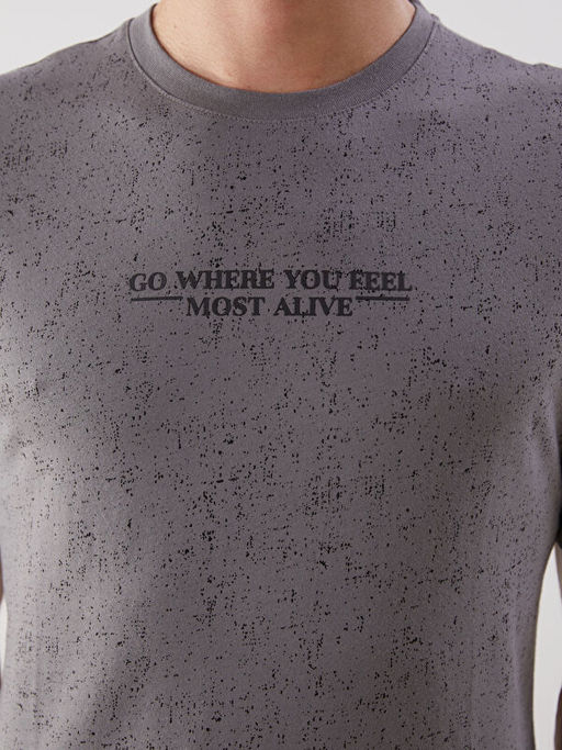 Bisiklet Yaka Bask?l? Penye Erkek Ti??rt