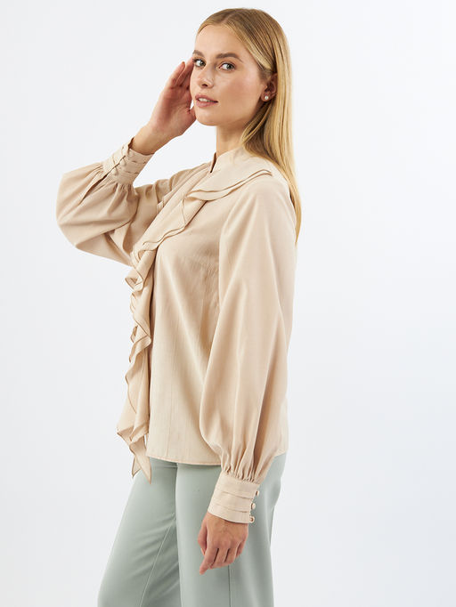 Блузкас отлетными рюшами OD-914-1 бежевый - Tantino фото 6