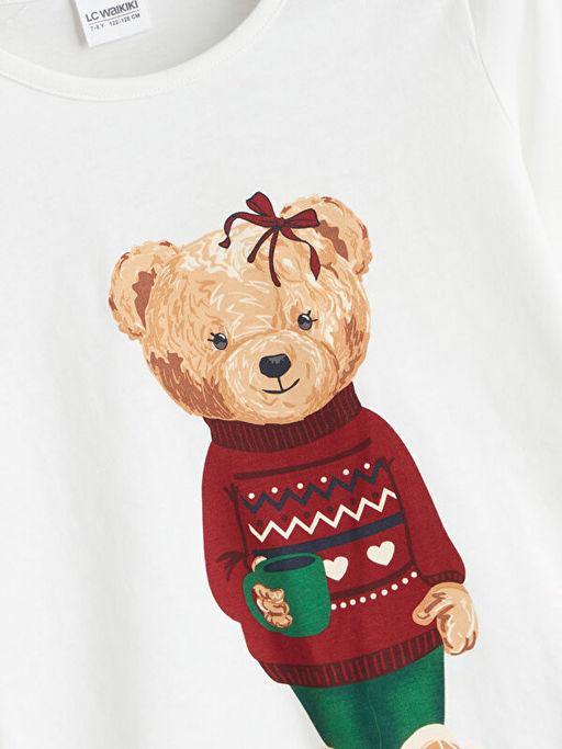 Ay? Teddy Bask?l? K?z ?ocuk Pijama Tak?m? Aile Kombini