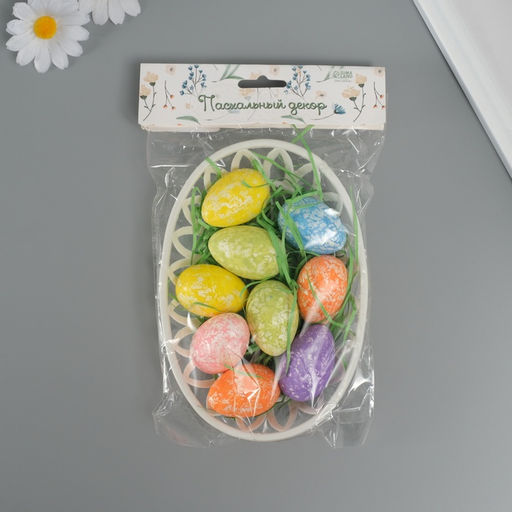 Пасхальный декор для творчества Яйца с кружевом в гнездышке, набор 9 шт., настольная фигурка, 3.5?12?18 см