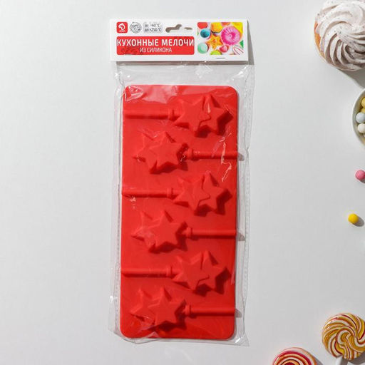 Форма для леденцов новогодний Доляна Звёзды, силикон, 24?11?1 см, 6 ячеек (5.2?4 см), с палочками, МИКС