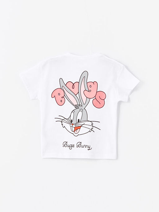 Bisiklet Yaka K?sa Kollu Bugs Bunny Bask?l? K?z Bebek Ti??rt - Waikiki фото 2