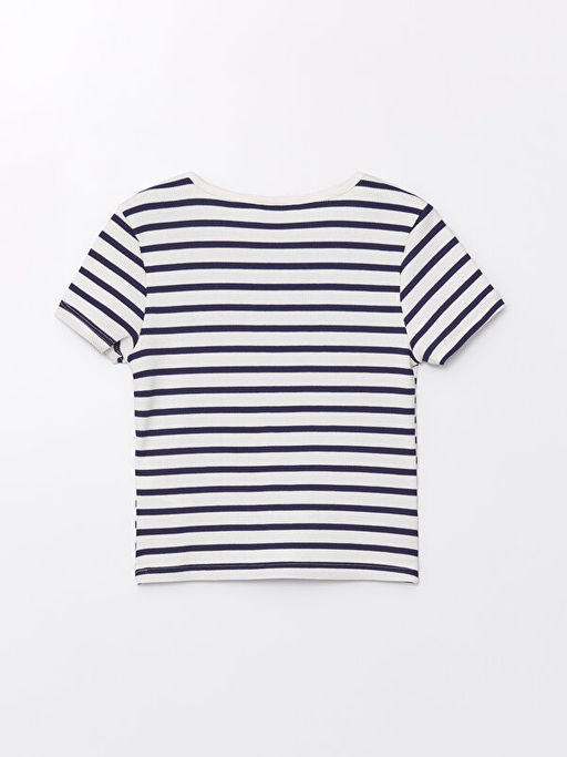 Bisiklet Yaka ?izgili K?sa Kollu K?z ?ocuk Ti??rt - Waikiki фото 2