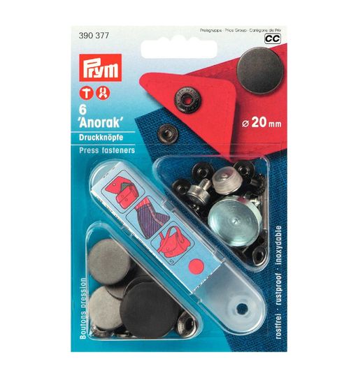Кнопка PRYM 390377 Анорак плоские латунь d 20 мм 6 шт. черный матовый