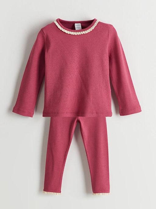 Bisiklet Yaka Basic K?z ?ocuk Bluz ve Tayt 2li